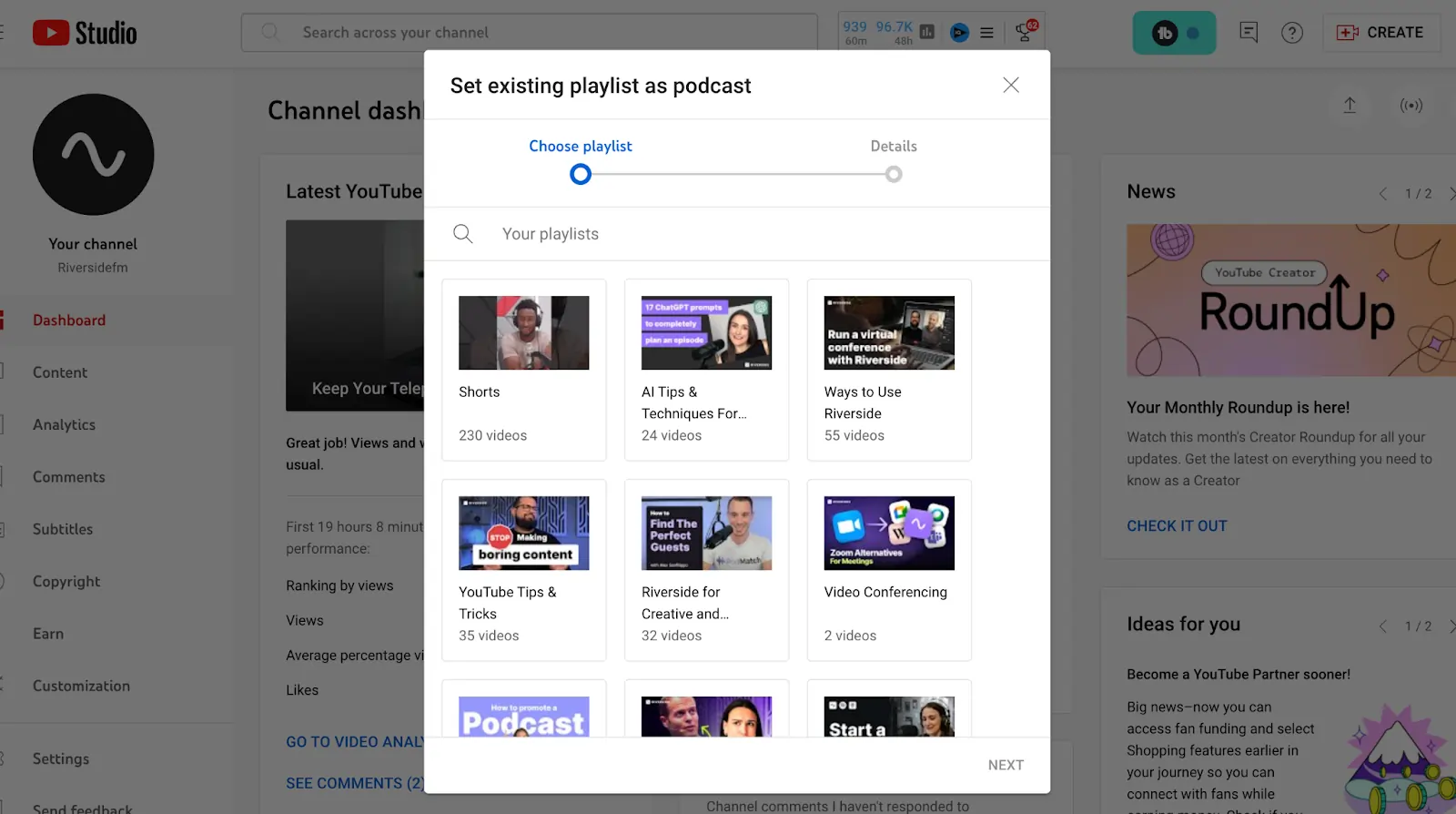 YouTube set a playlist as podcast
