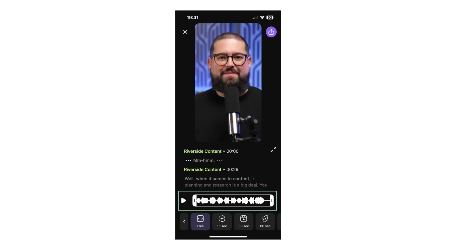 Riverside mobile app timeline editor