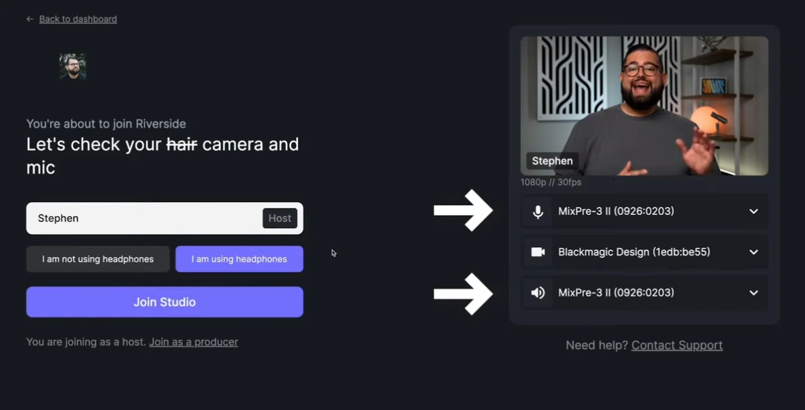 Riverside microphone settings