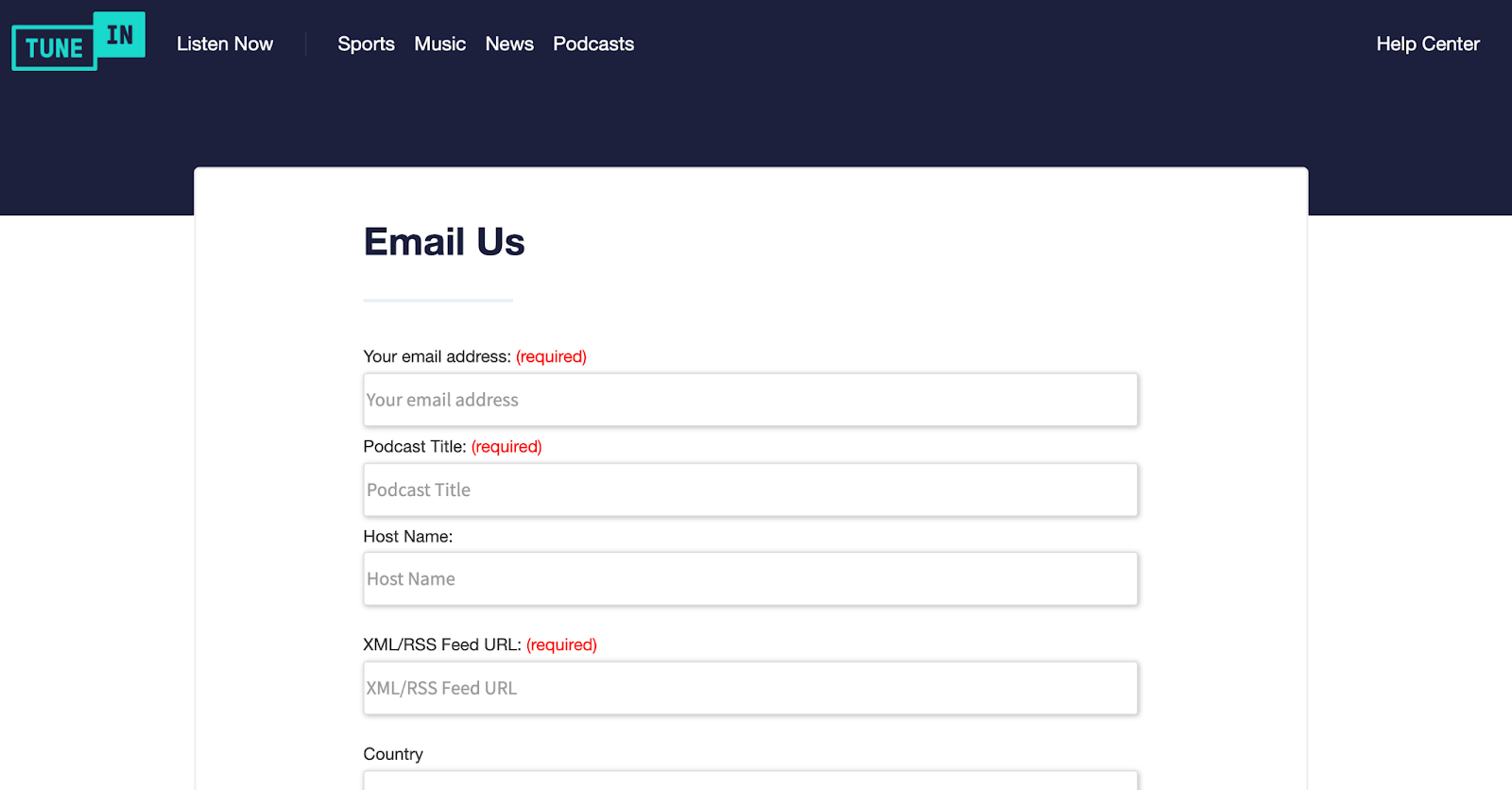 submitting your podcast to Tune In
