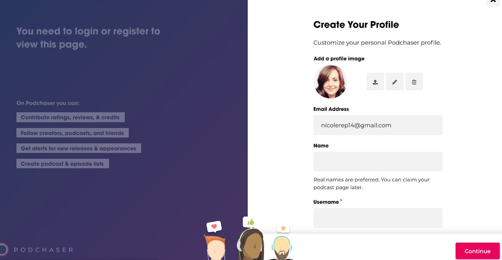 creating podchaser account