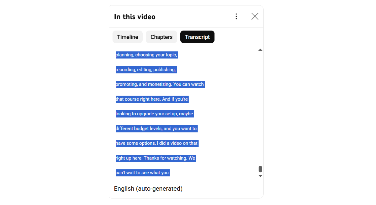 Youtube transcript copy-paste