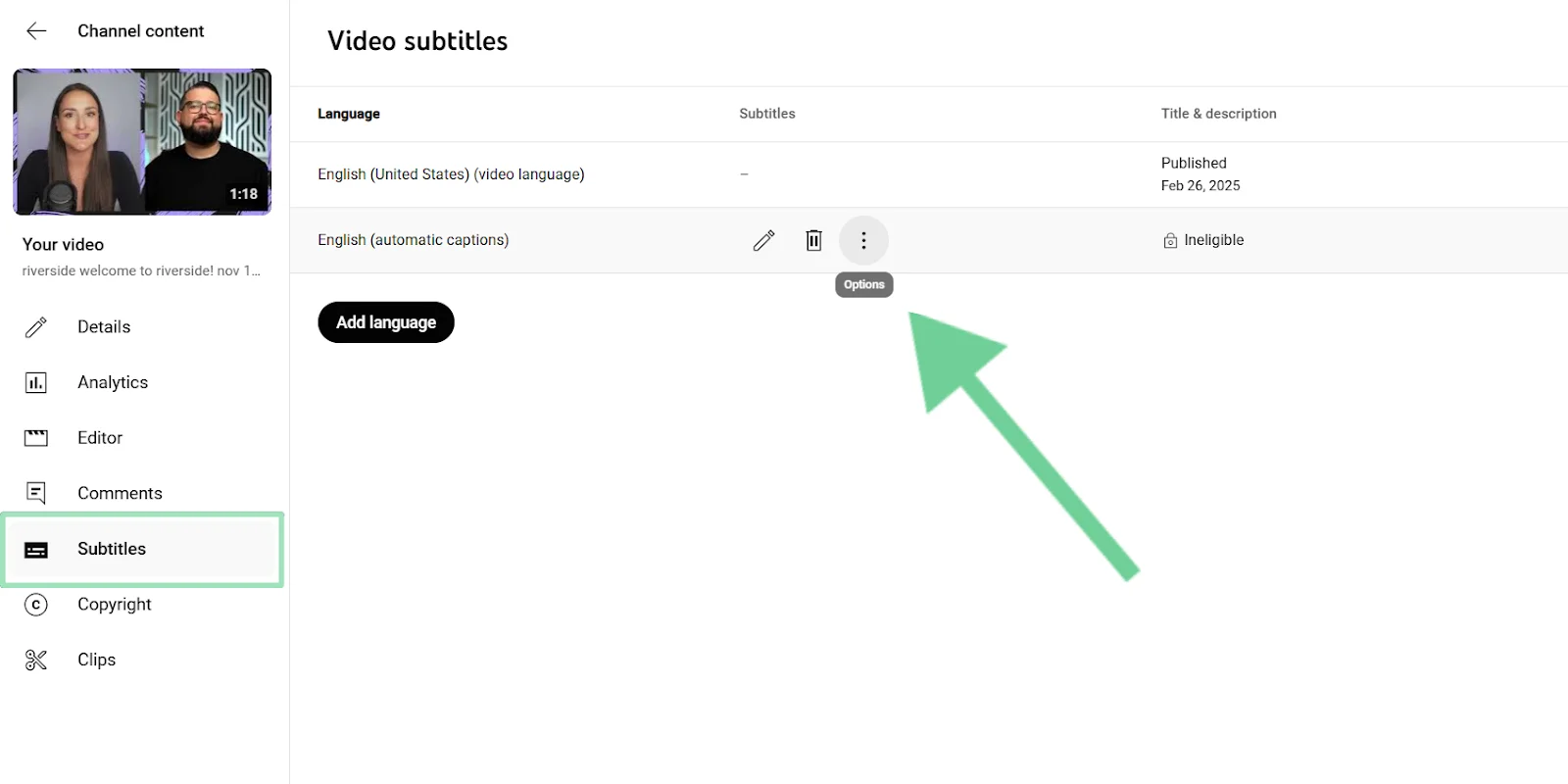 Youtube studio subtitles section