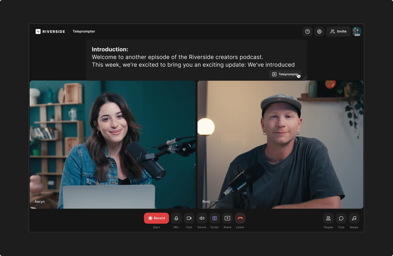 Riverside-Teleprompter, den Du zur Anzeige von Podcast-Fragen verwenden kannst