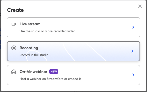 Creating a StreamYard recording studio