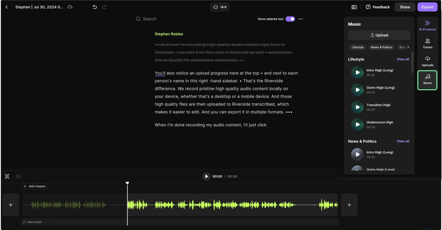 Musik zu einem Podcast mit Riverside hinzufügen