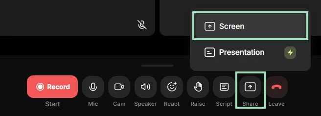 Riverside share screen button