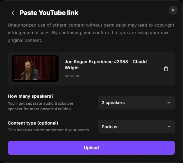 Riverside paste YouTube link