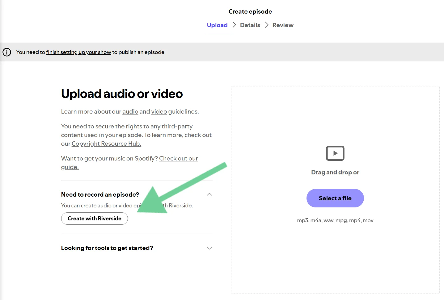 Spotify for Creators create with Riverside