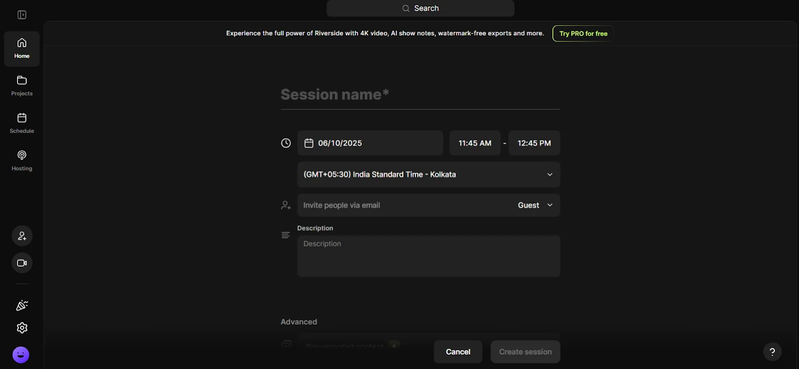 Riverside scheduling a live session