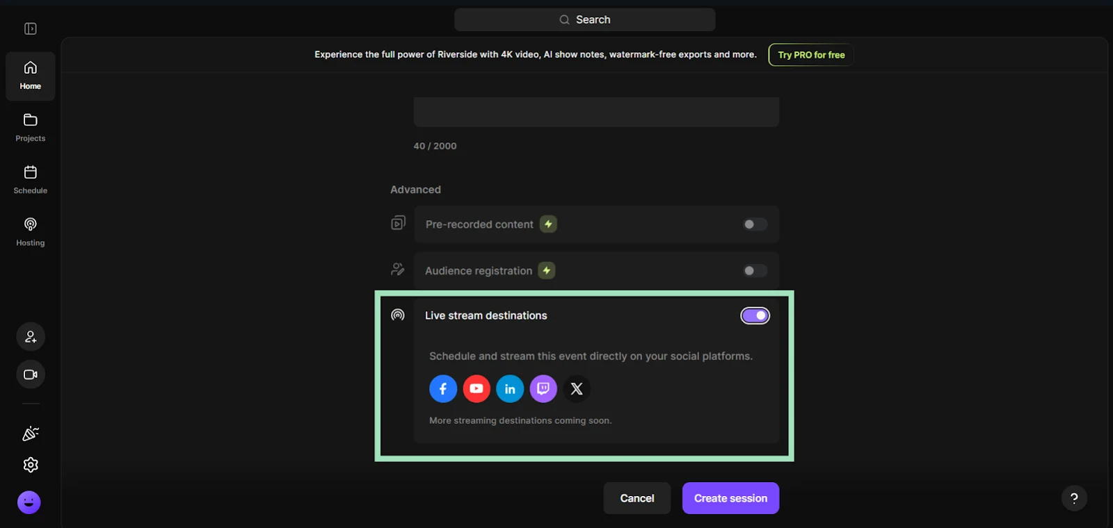 Riverside connect your account to X