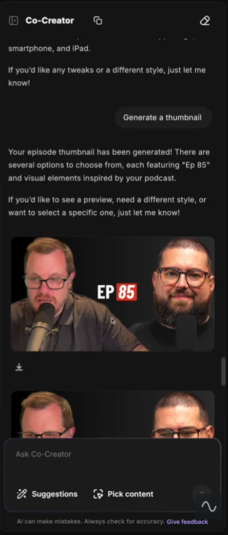 Riverside create a thumbnail with Co-Creator