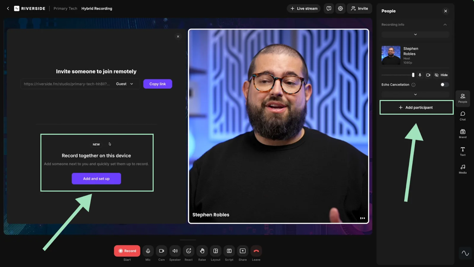 Riverside studio add participant