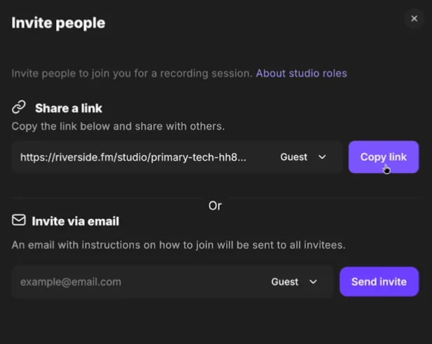 Riverside share invite link