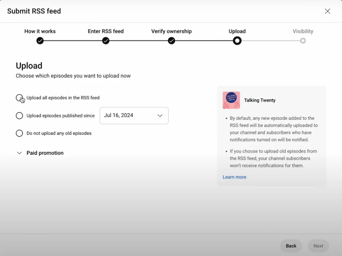 YouTube Upload episodes