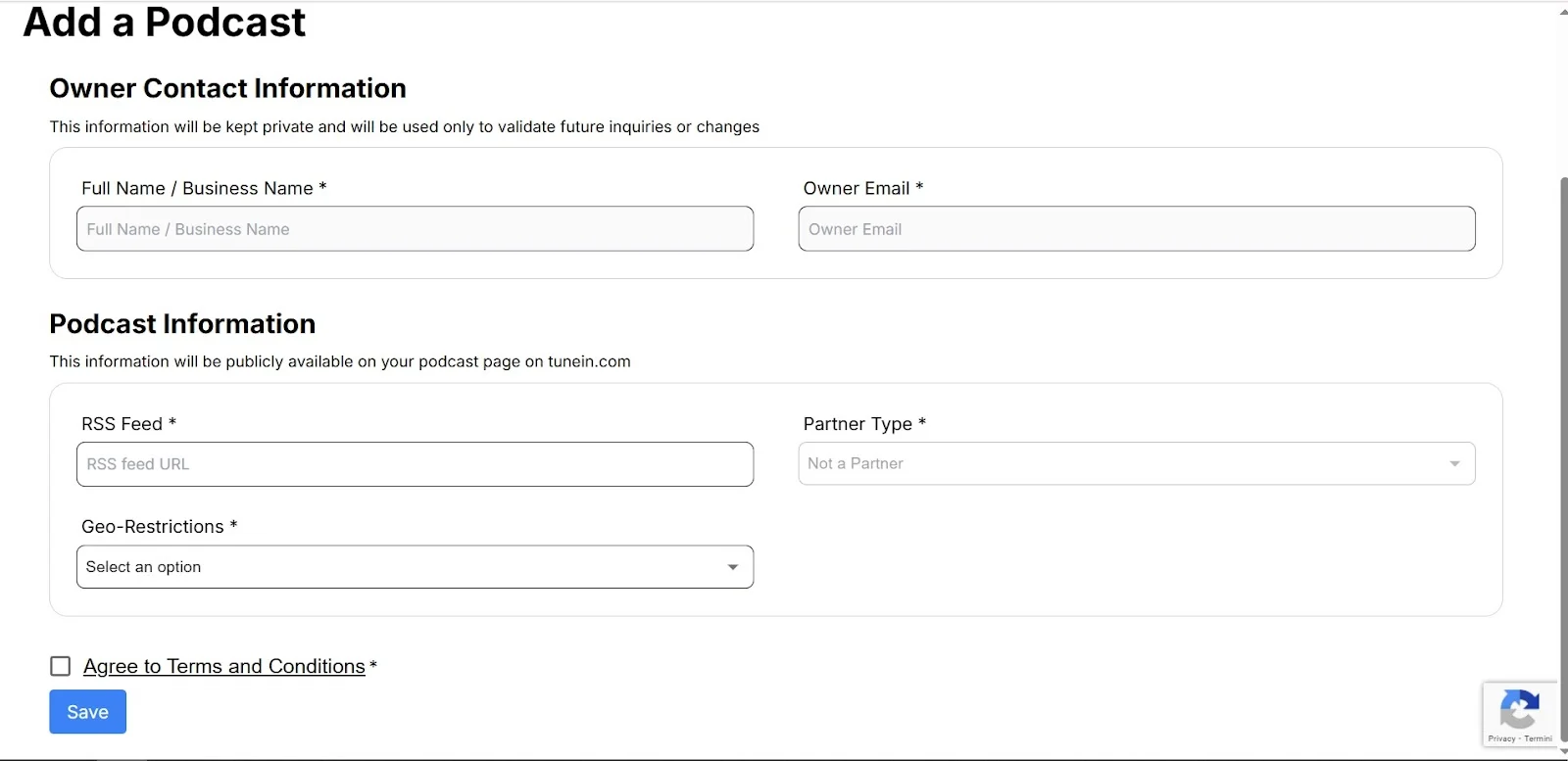 TuneIn adding a podcast form