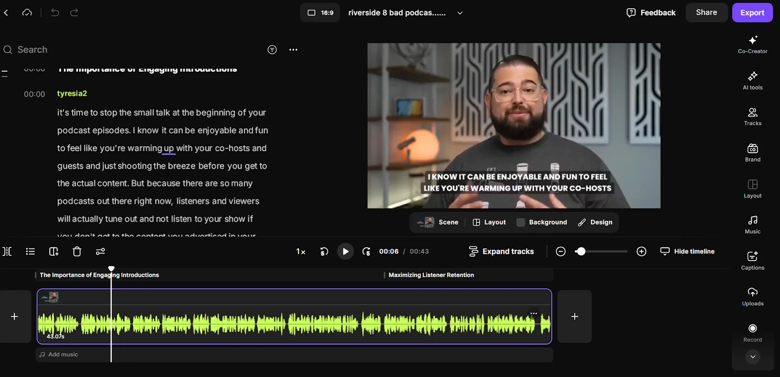 Riverside timeline editor