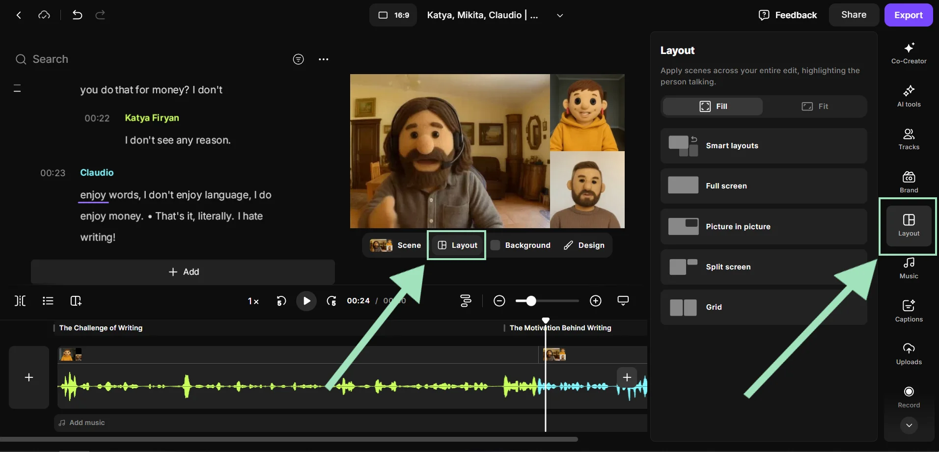 Riverside editorr selecting layouts