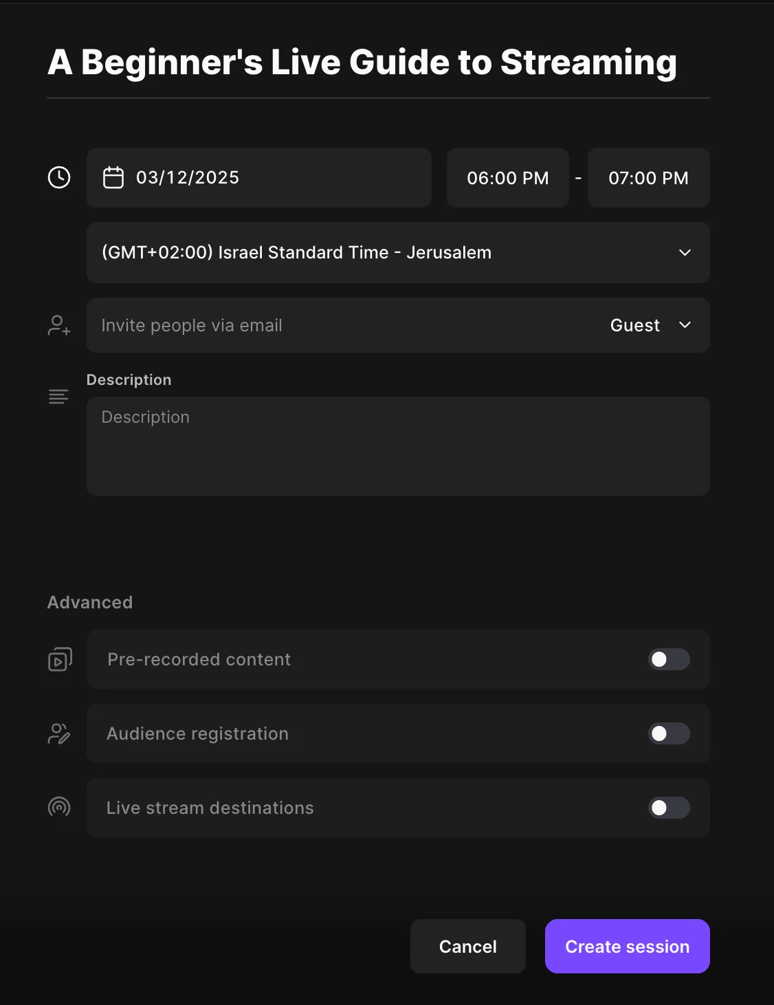 Scheduling a live streaming session