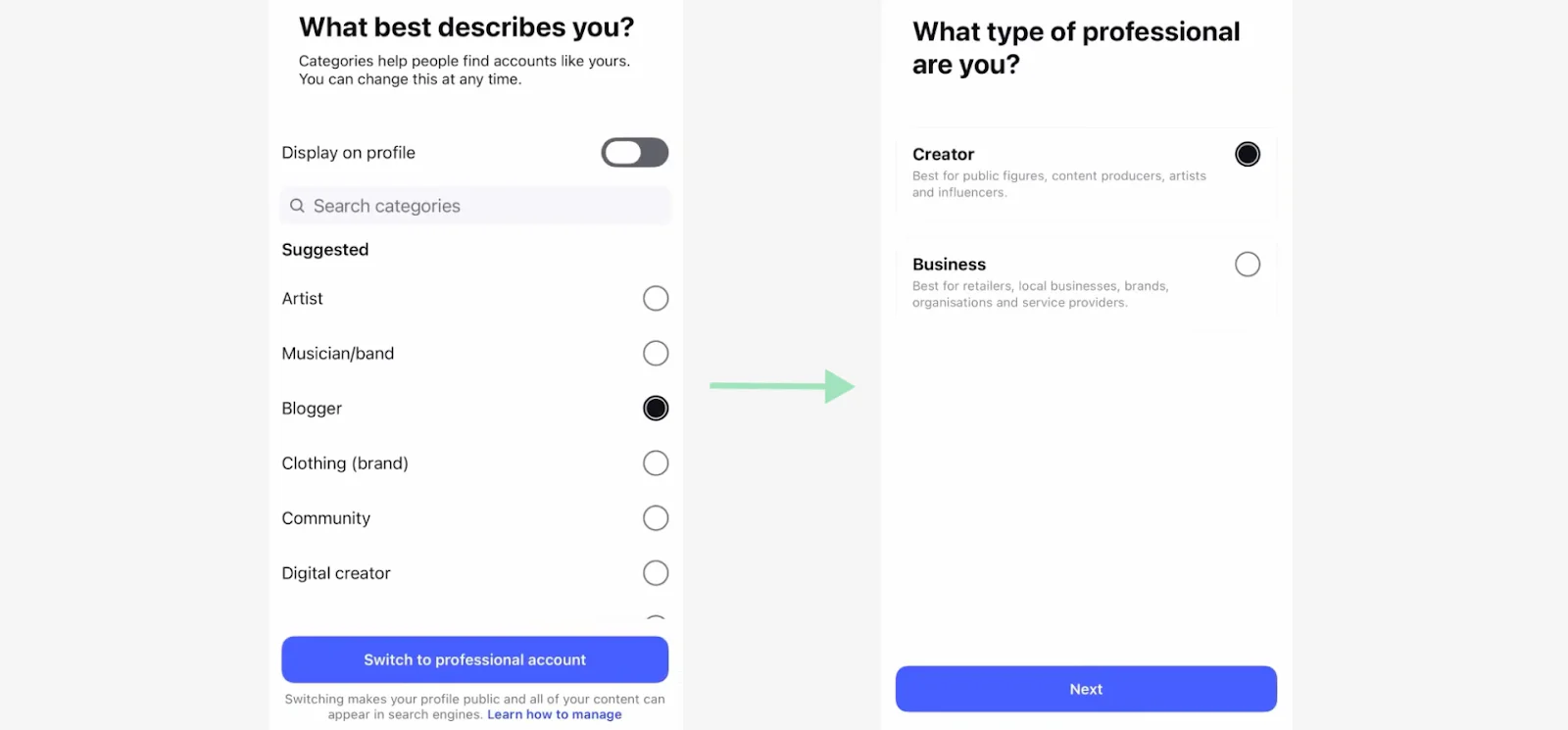 Instagram Creator or Business profile