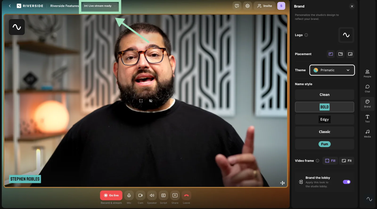 Riverside start a livestream