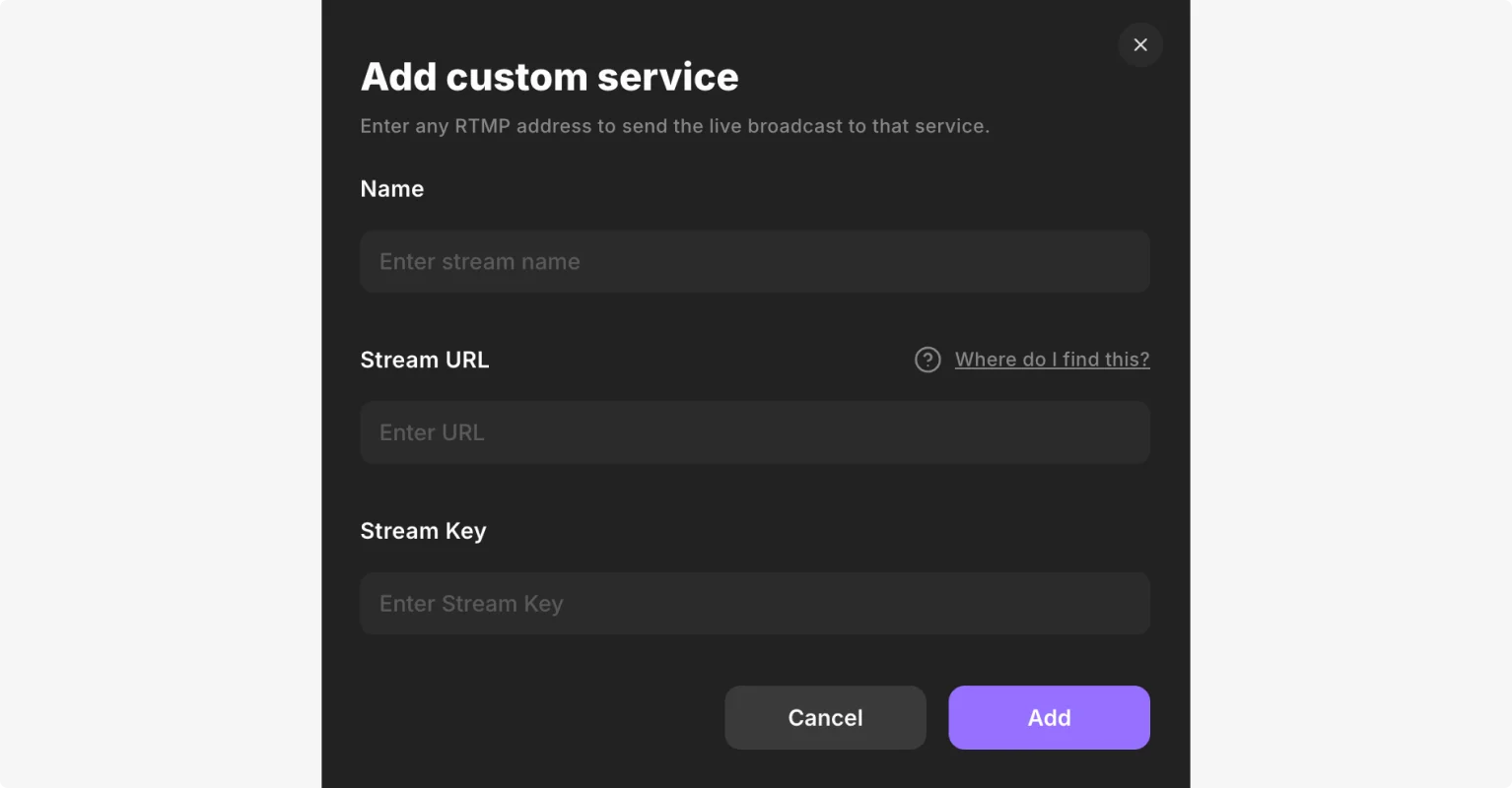 Riverside adding a Stream Key and Stream URL