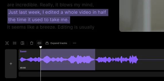 Riverside audio editor converting a video podcast into an audio-only episode with extracted audio waveforms.