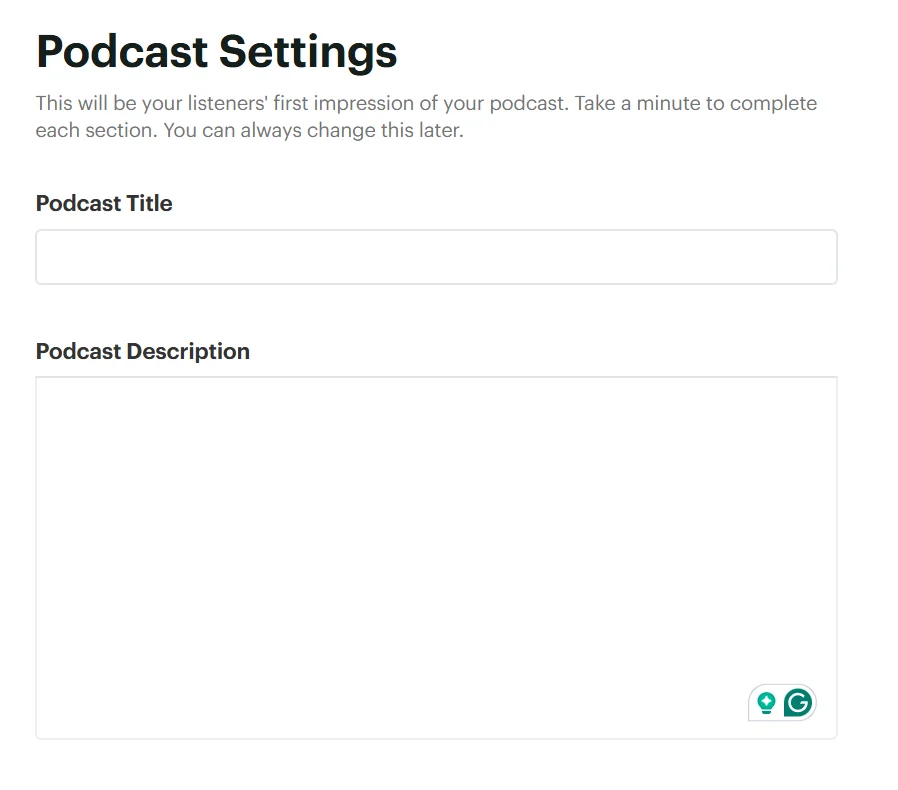 Buzzsprout new podcast settings