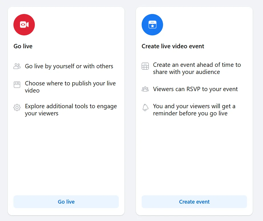Facebook Live go live or schedule event