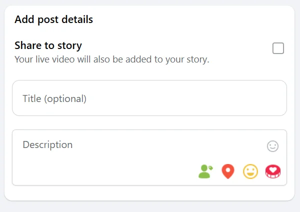 Facebook Live post description and title