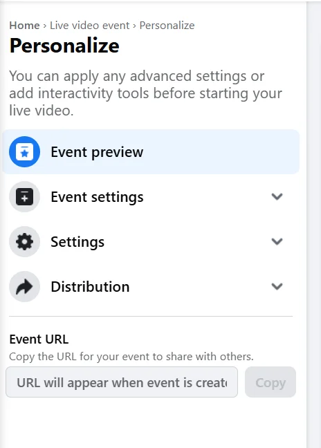 Facebook Live personalizing event settings