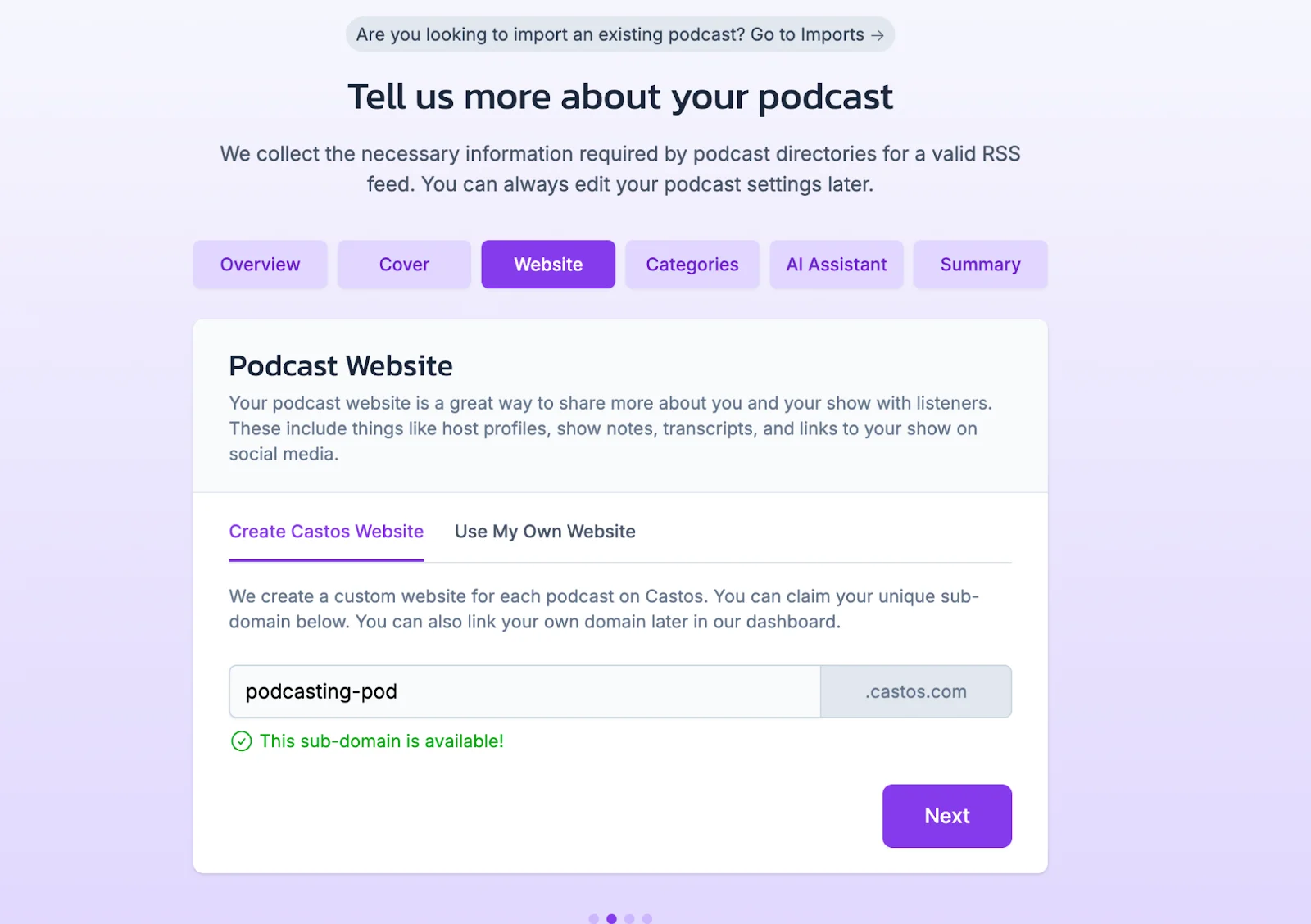Castos creating a podcast website