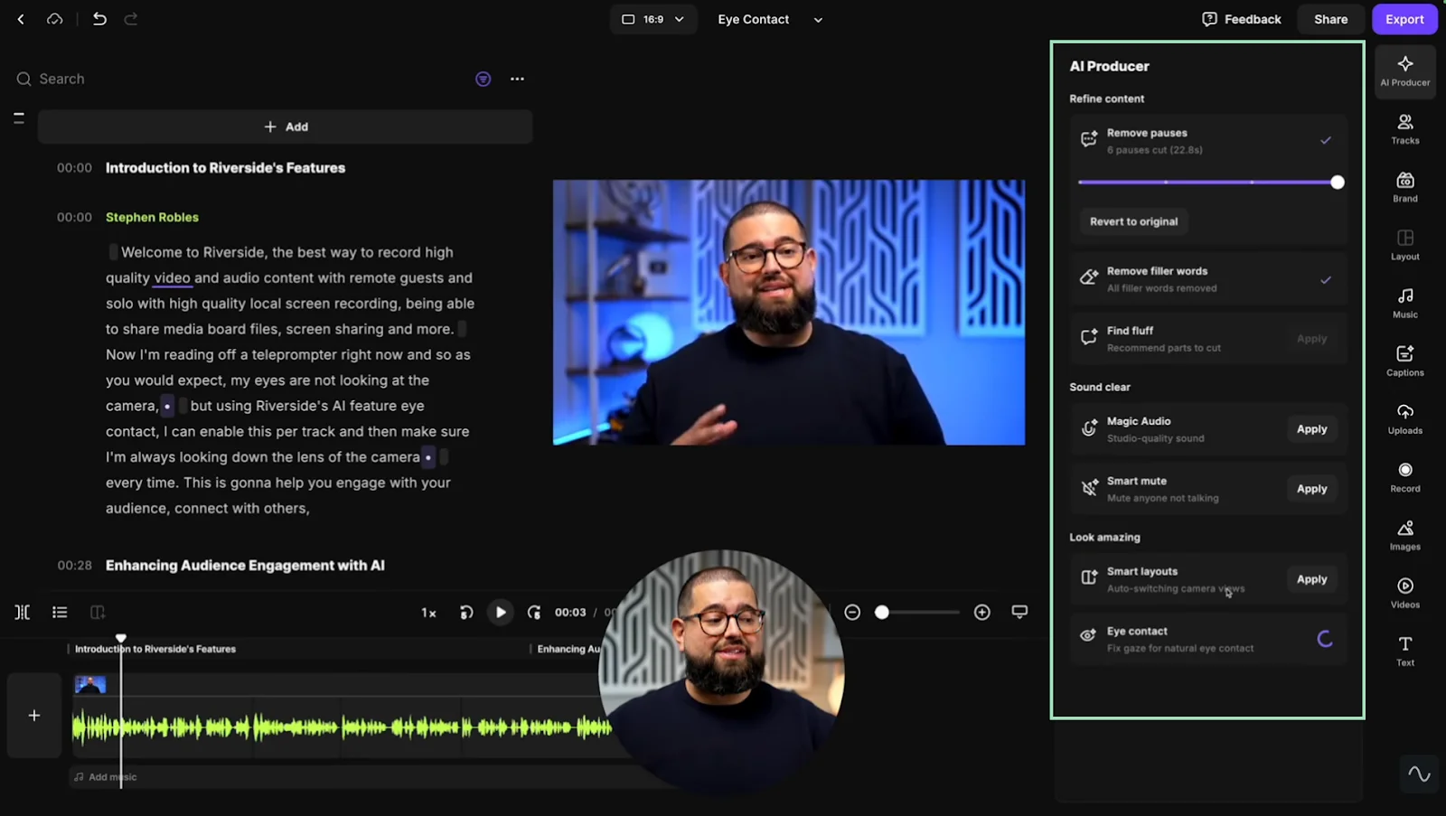 Riverside AI producer tools