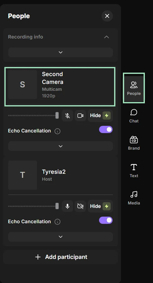 Riverside second camera on desktop studio