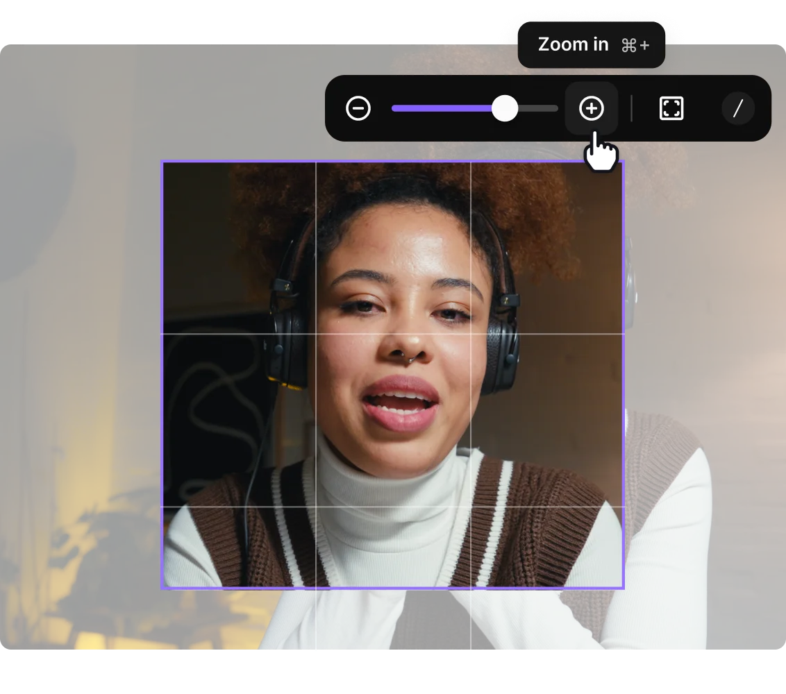 Video editor interface showing zooming and cropping options