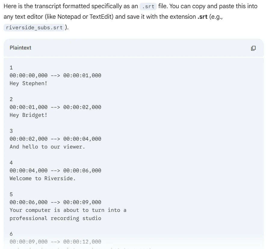 Reviewing a transcript on Gemini