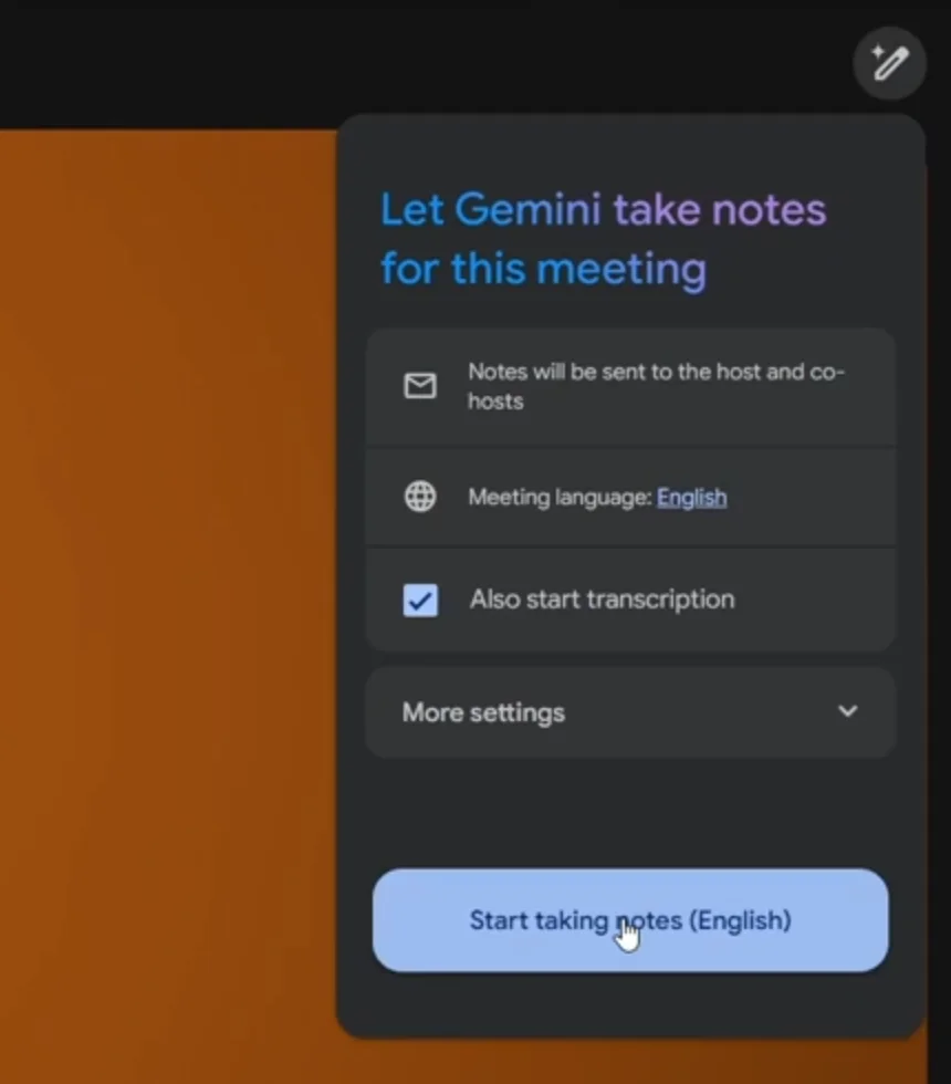 Taking notes during a Google Meet session