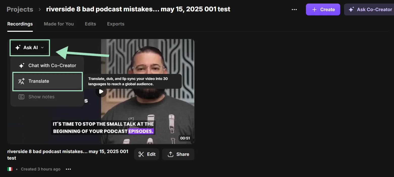 Riverside AI translation