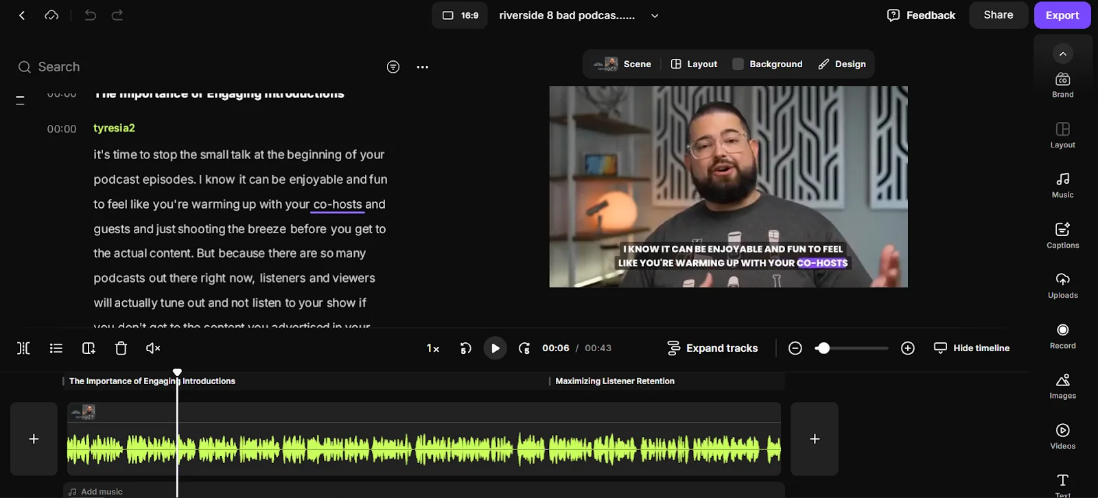 Riverside timeline editor