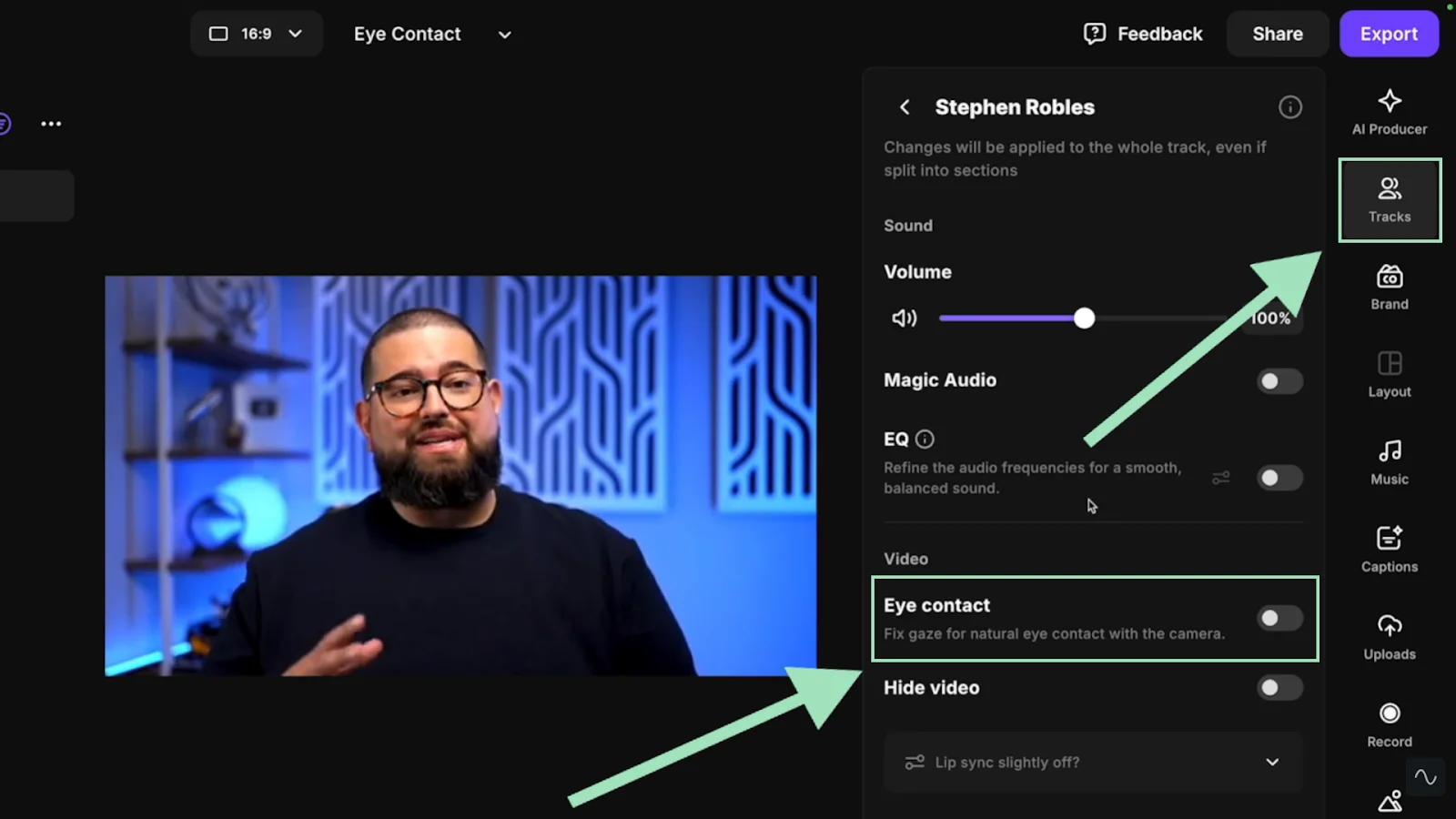 Fixing eye gaze with Riverside editor