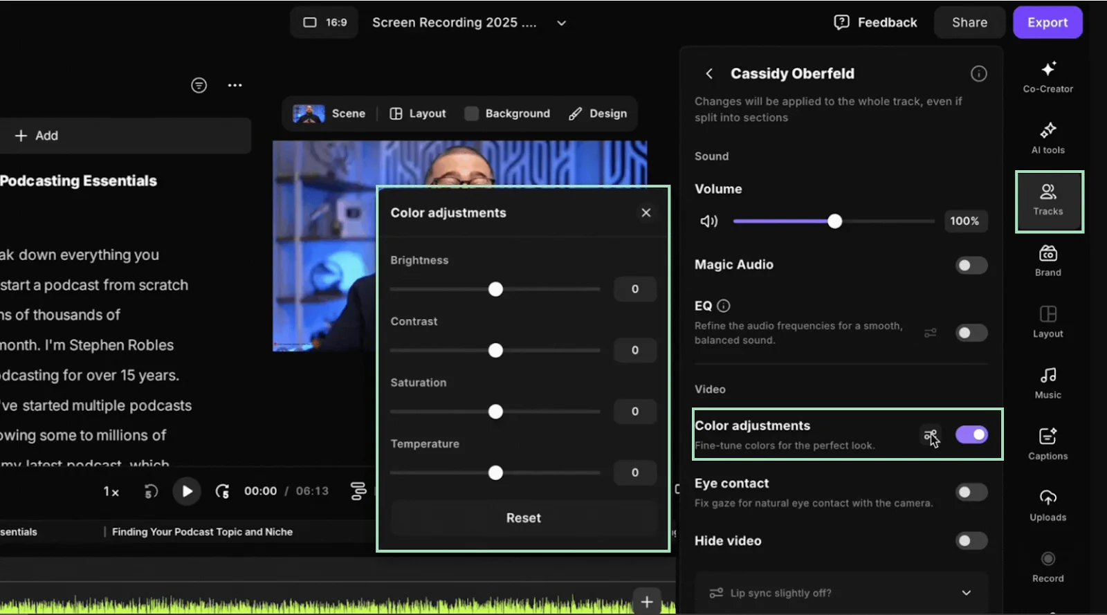 Adjusting colors with Riverside editor
