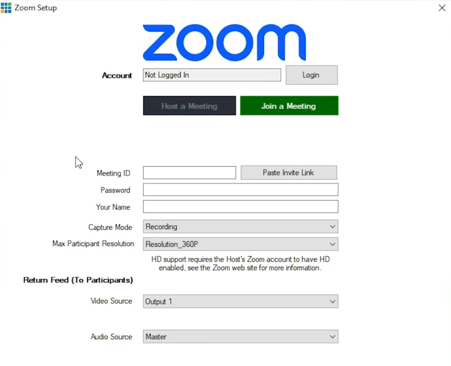 starting a Zoom meeting from vMix