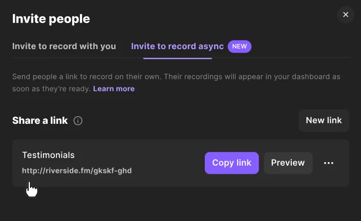 Riverside invite to record async