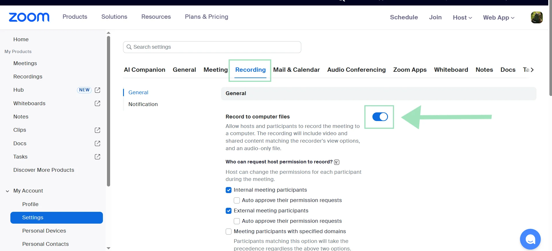 Zoom web portal record computer files