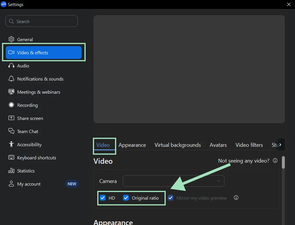 Zoom app Original ratio and HD