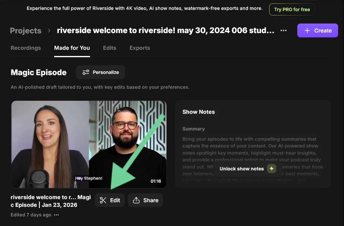 Riverside opening the editor