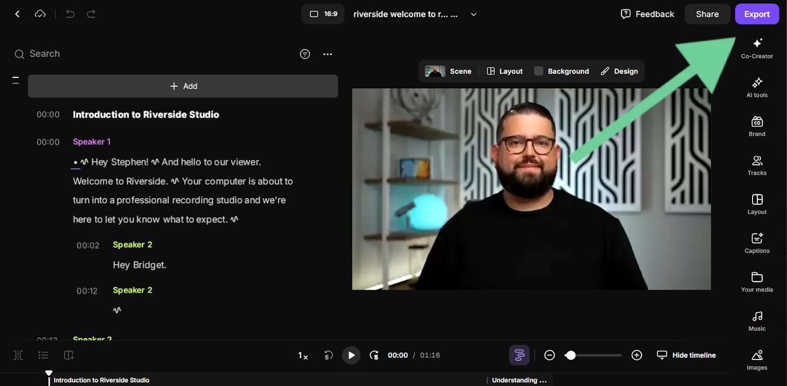 Riverside exporting a video or audio file