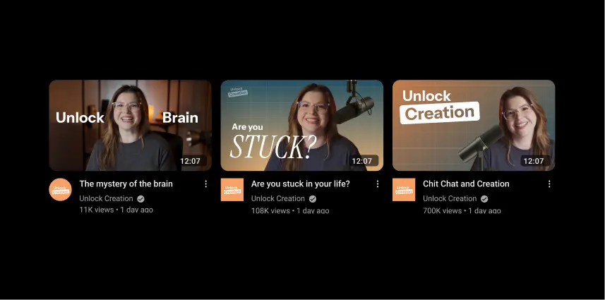 Examples of AI generated YouTube thumbnails with titles and view counts.