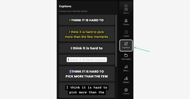 Riverside captions menu