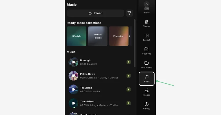 Riverside music menu